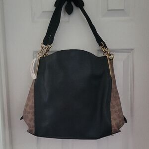 Coach Black and Brown Signature-Trim Shoulder Bag